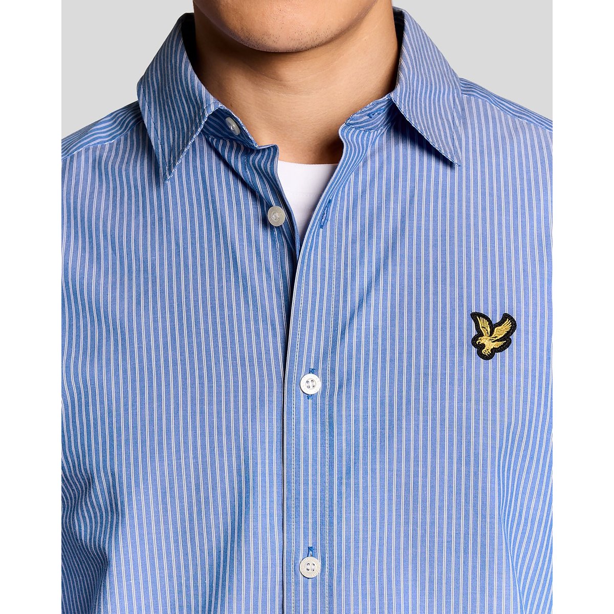 Chemise en coton en popeline double à rayures bleu clair/ blanc, LYLE & SCOTT