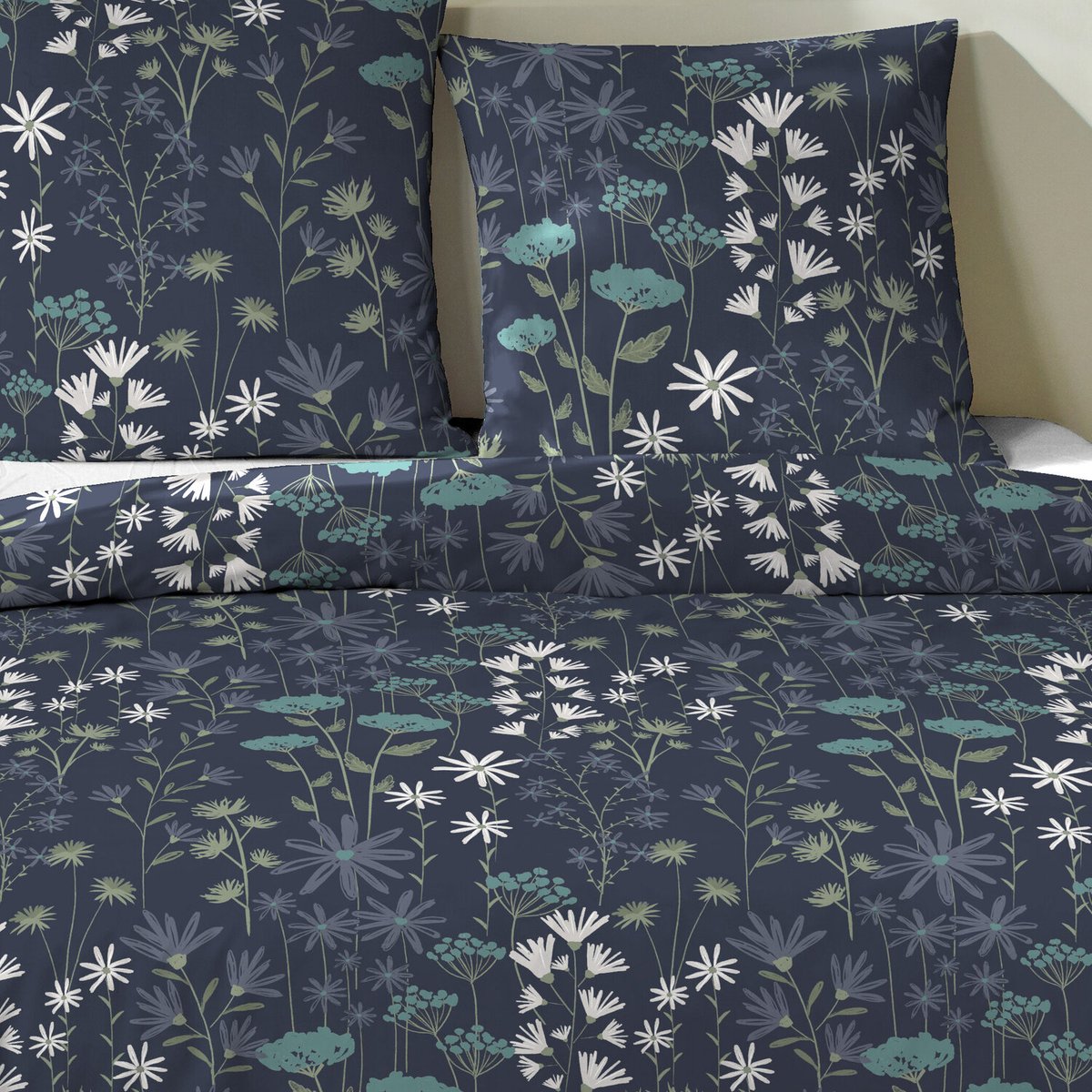 Parure housse de couette coton imprimés, leana bleu marine, C DESIGN HOME TEXTILE