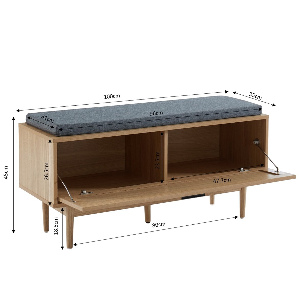 Banc à chaussures cannage rotin 1 porte  AMANA chêne clair, BAÏTA