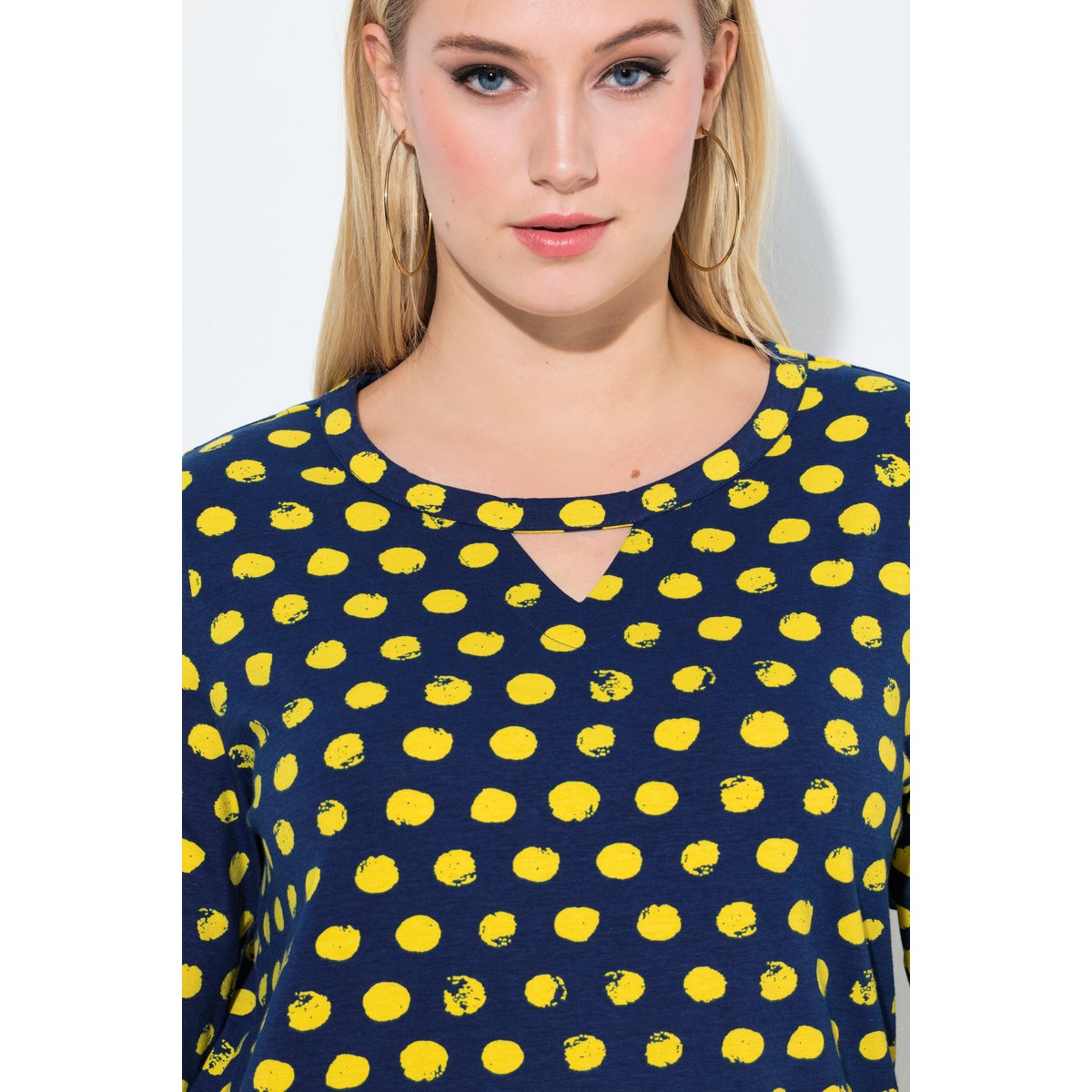 T-shirt à pois, col rond et manches 3/4 colza jaune, ULLA POPKEN