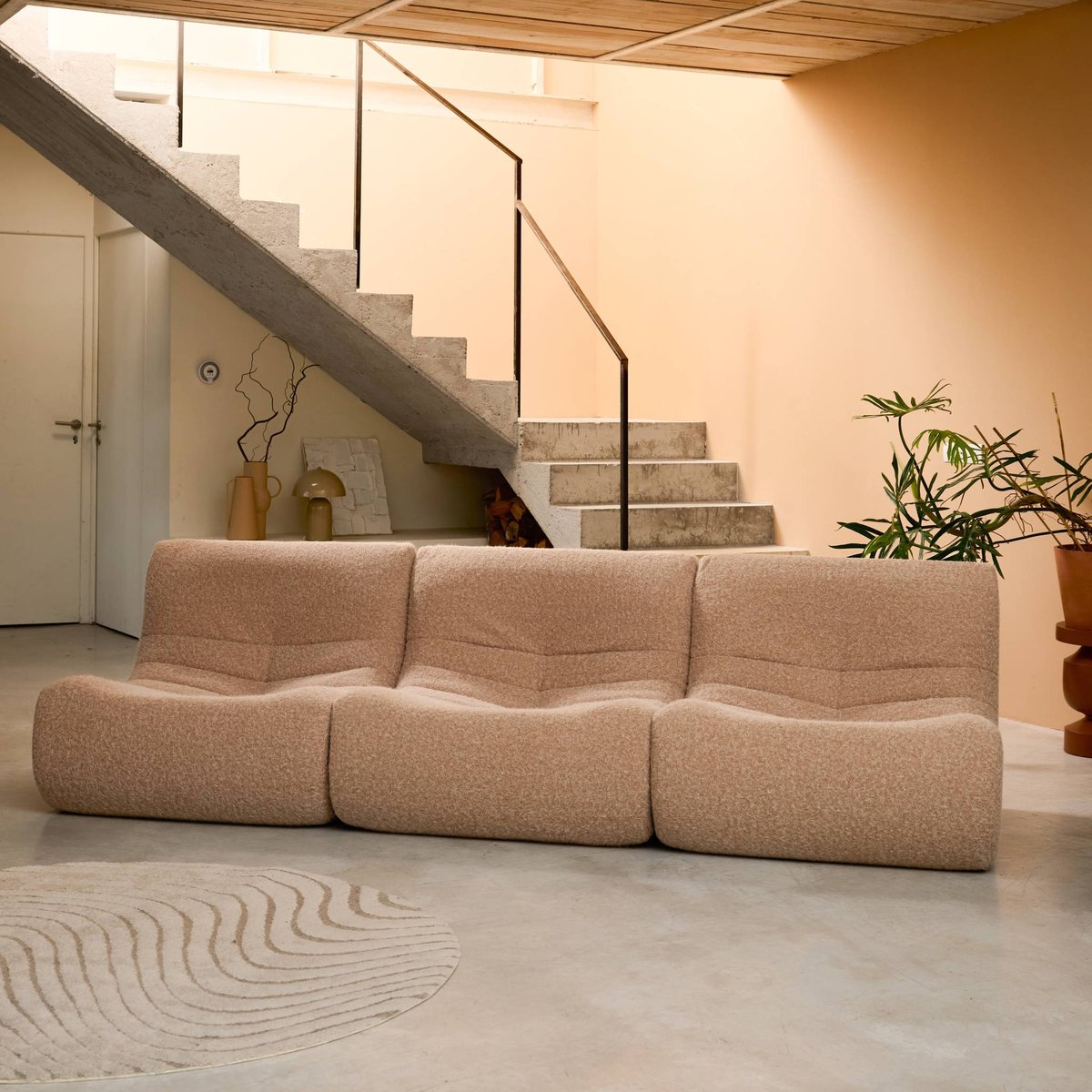 Chauffeuse tissu effet alpaca 3 places SOKOL beige, SWEEEK