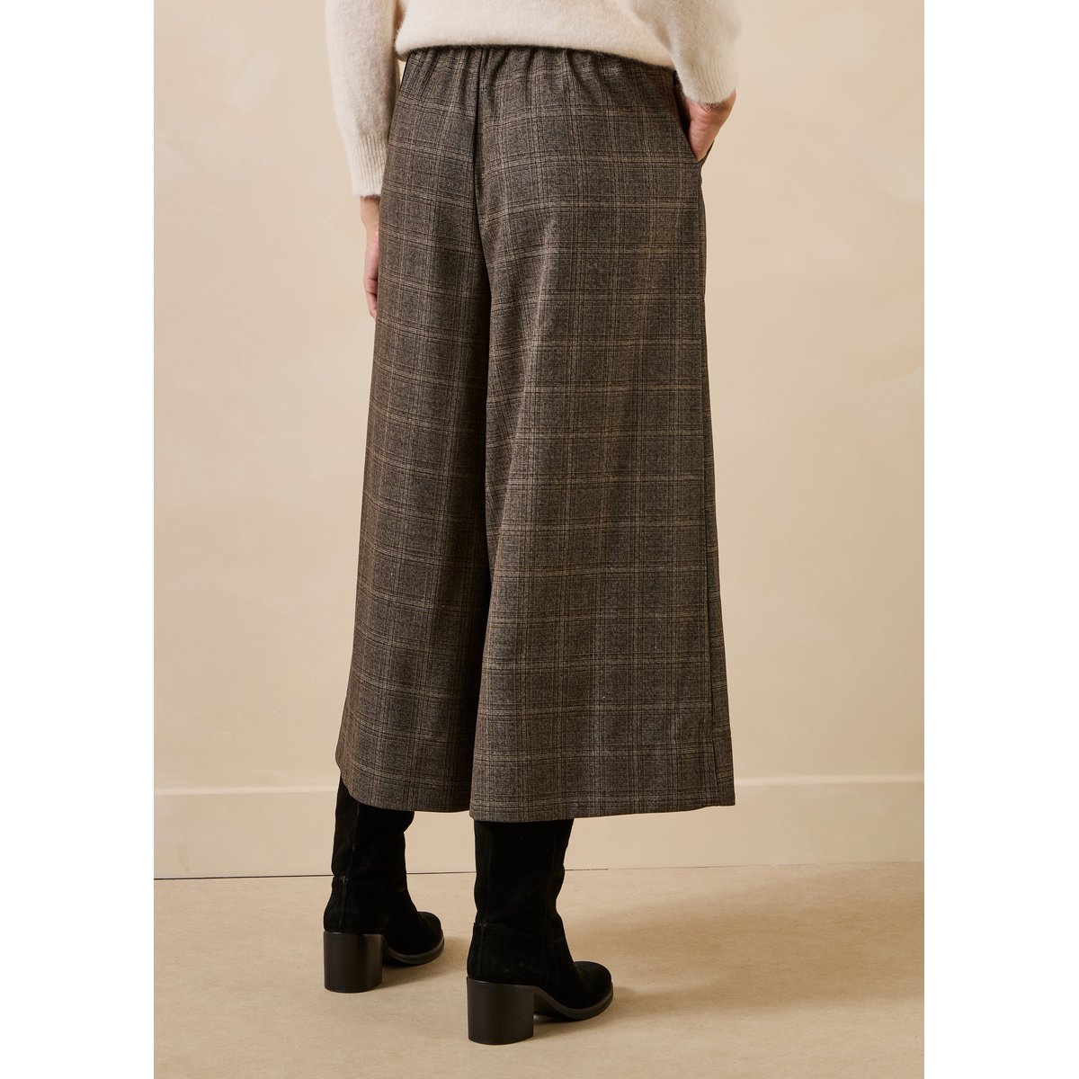 Pantalon jupe culotte 7/8ème à carreaux marron, LA FEE MARABOUTEE