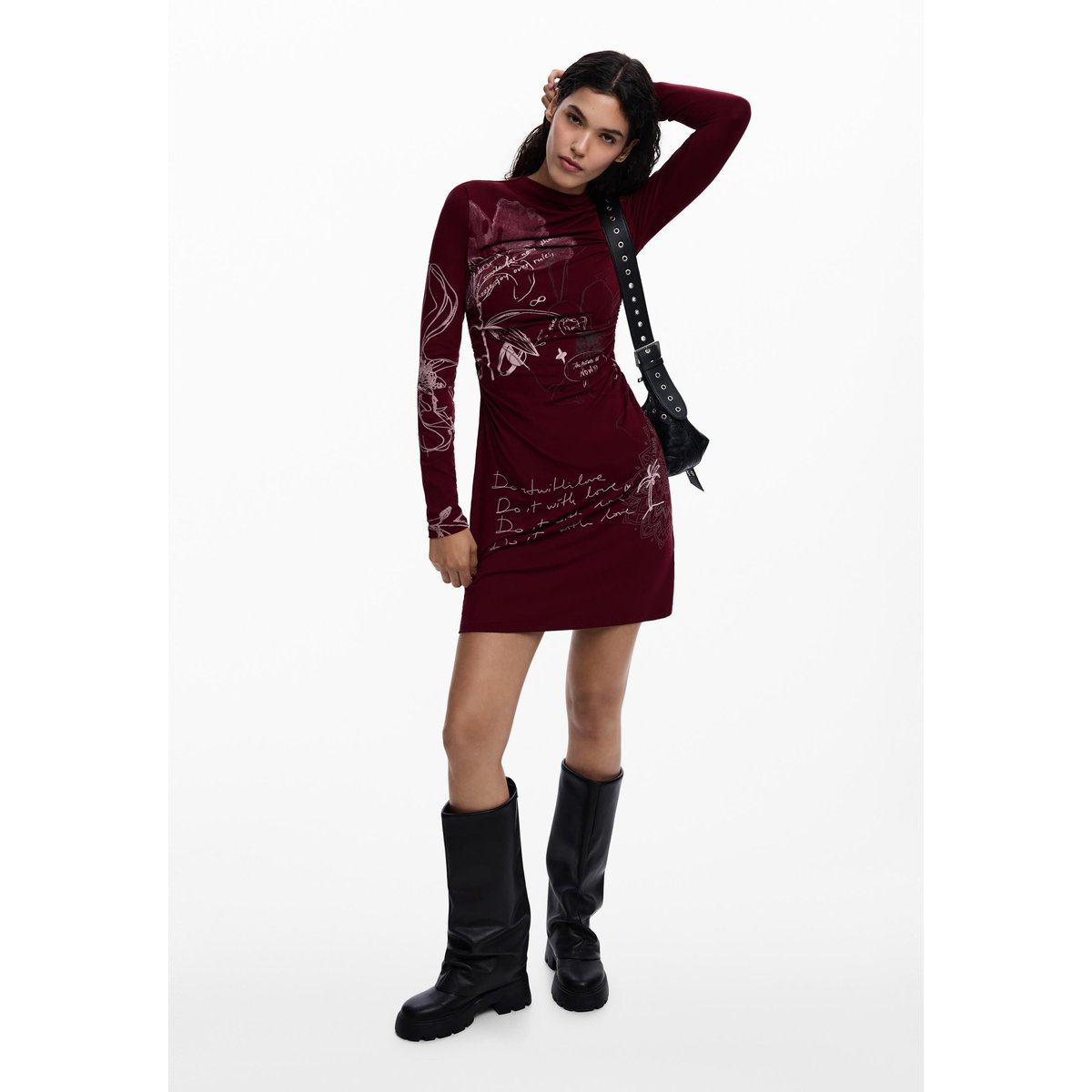 Robe à manches longues imprimée rouge, DESIGUAL