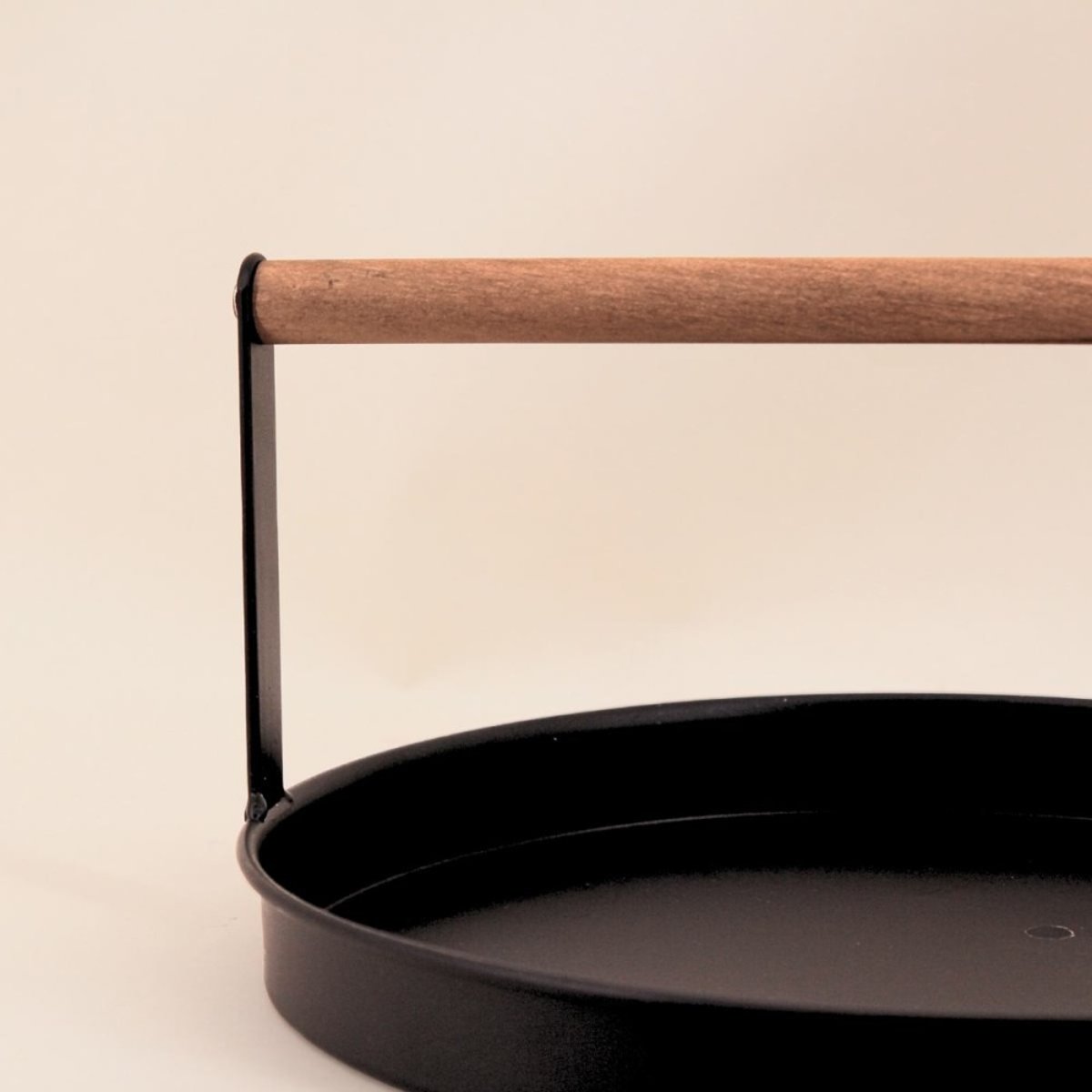 Plateau rond en métal noir et bois 29cm noir, ORNAMI