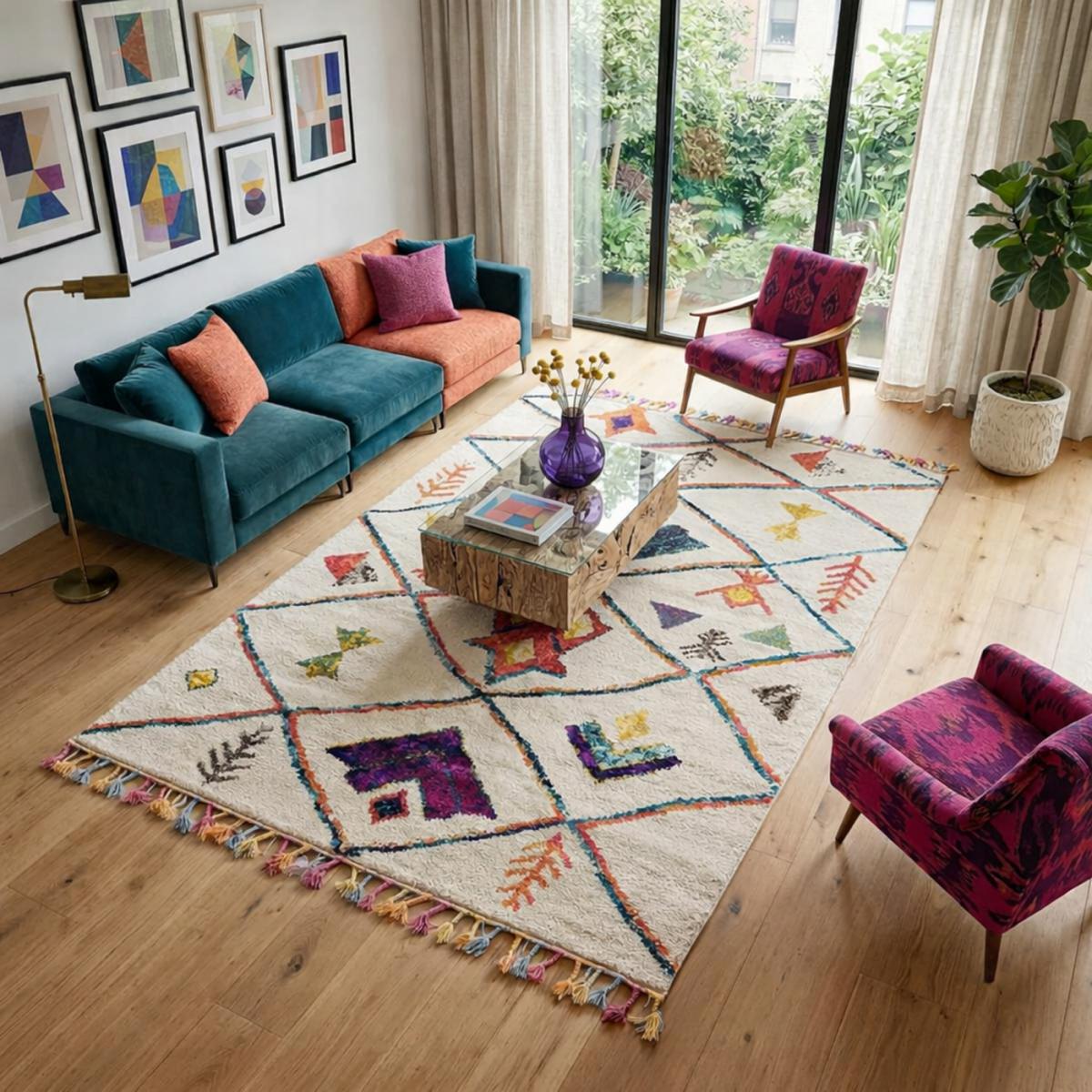 Tapis carré motif berbère LYN5 OURIKA C blanc, UN AMOUR DE TAPIS