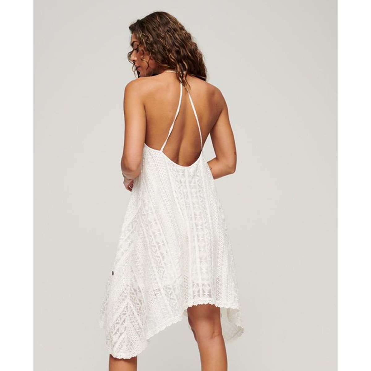 Robe mi-longue en dentelle blanc cassé, SUPERDRY