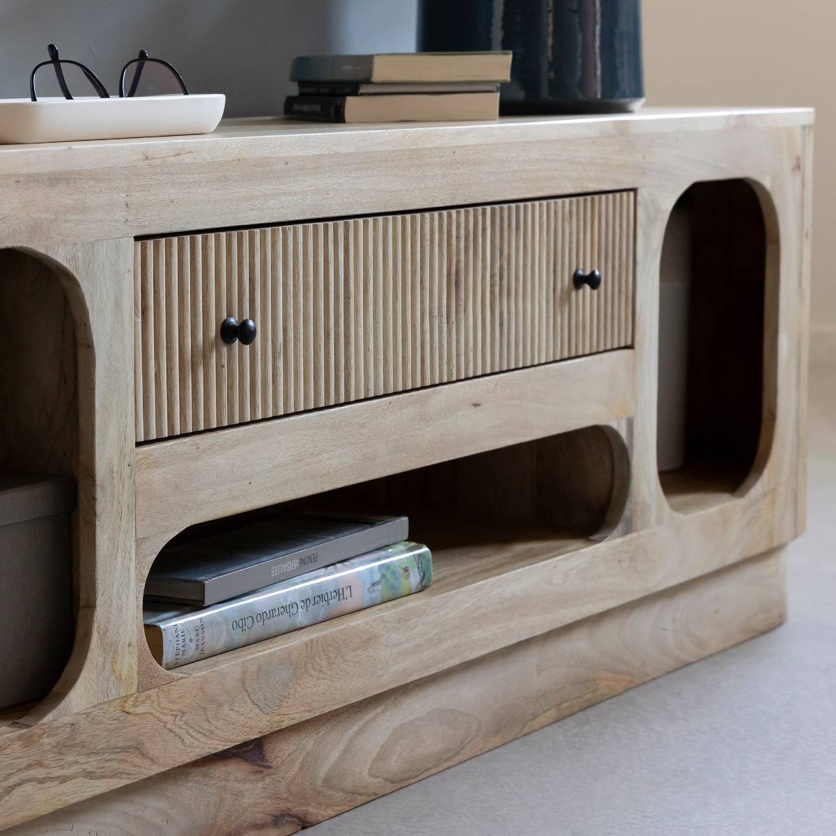 Meuble TV en bois de manguier AMARA blanc, MADE IN MEUBLES