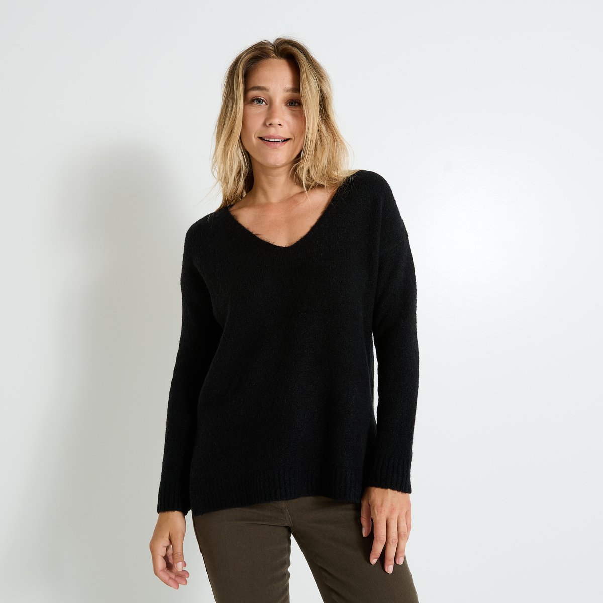 Pull col V noir, GRAIN DE MALICE