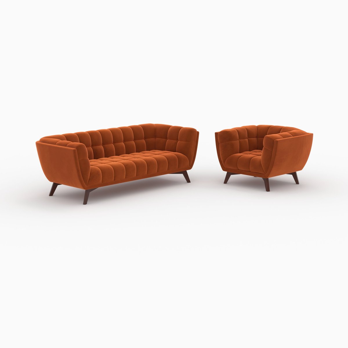 Ensemble canapé et fauteuil en velours 4 places - MONA orange, MAISON PAVANE