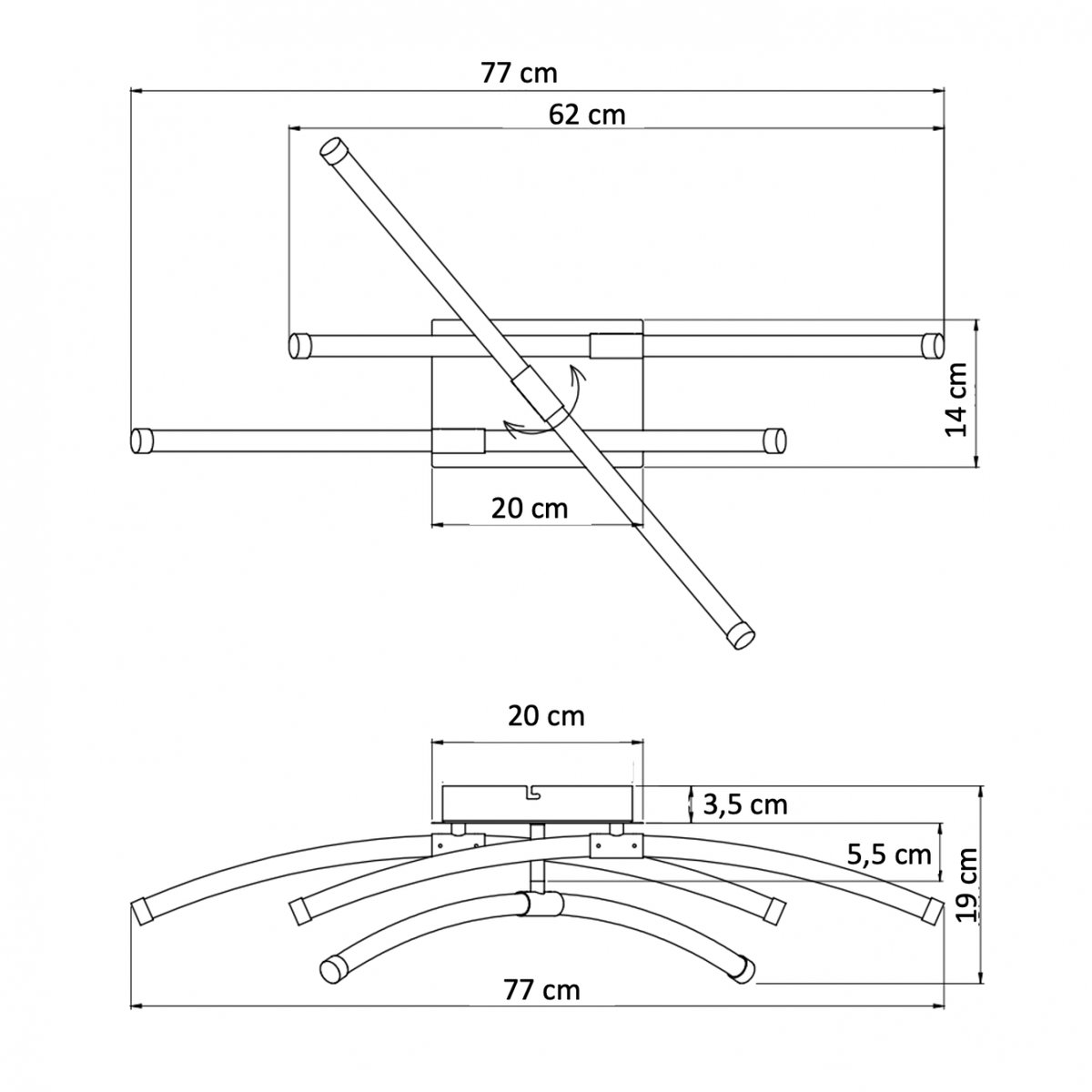 Plafonnier LED 3 bras ajustables - ADRIANNA argenté / chromé, KOSILUM