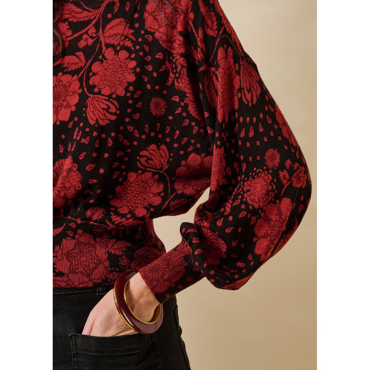 Pull manches longues en laine col rond bordeaux, LA FEE MARABOUTEE