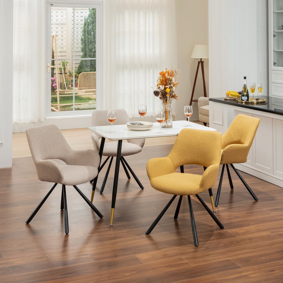 Lot de 4 chaises de salle à manger style scandinave, BETH kaki et jaune, MEUBLES COSY
