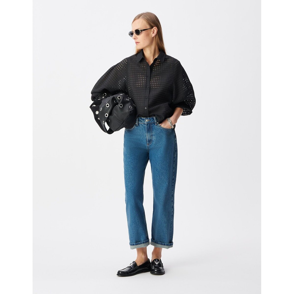 Chemise en dentelle manches longues noir, IKKS