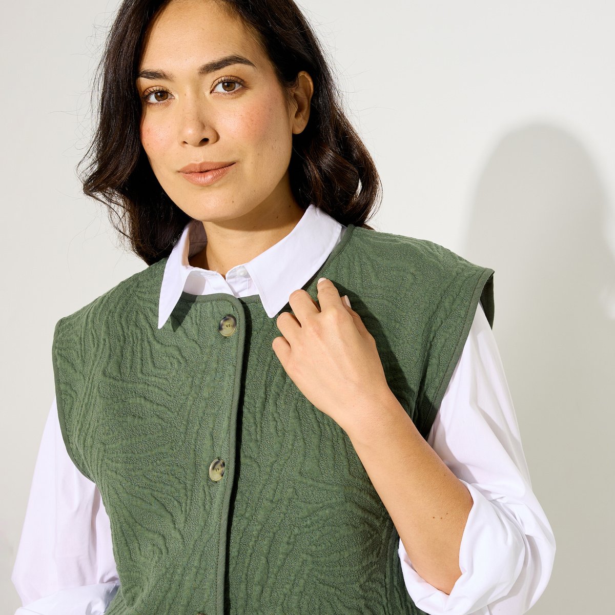 Veste sans manches en maille vert kaki, GRAIN DE MALICE