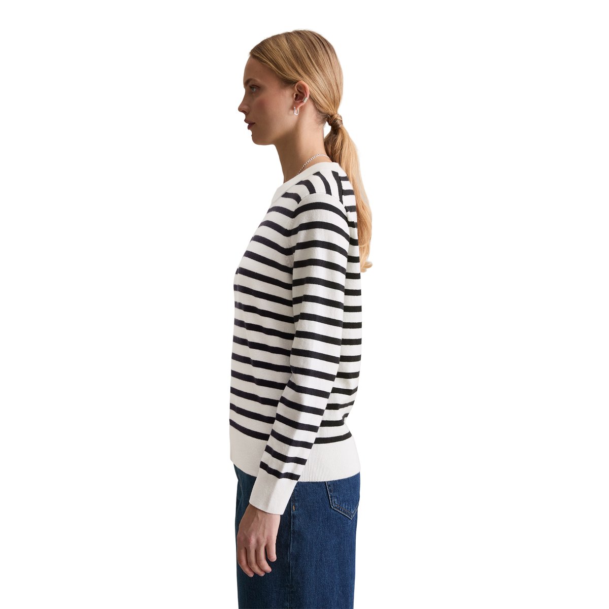 Pull-over rayé régulier en Soft Cotton Stretch bleu foncé, MARC O’POLO DENIM