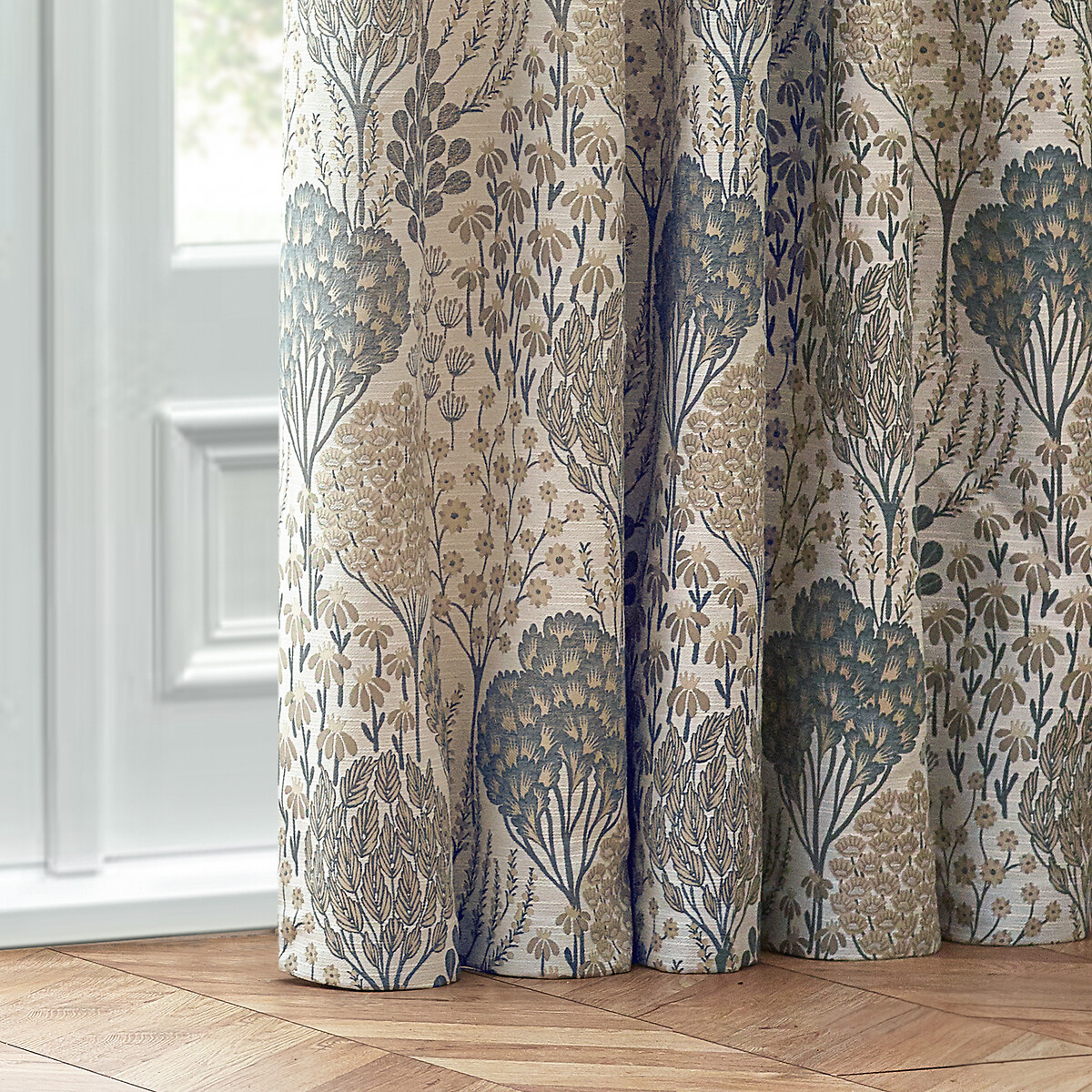 Ophelia Pencil Pleat Curtains blue print, WYLDER