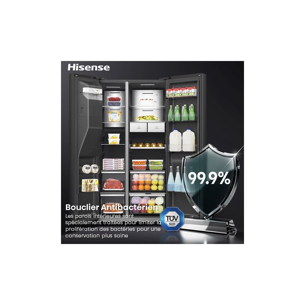 Réfrigérateur Américain RS9P628GPFE smart screen noir, HISENSE