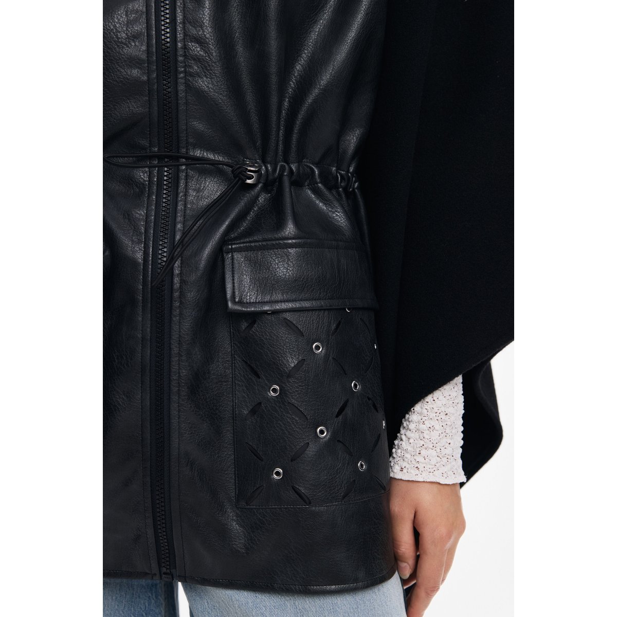 Poncho combiné effet cuir noir, DESIGUAL
