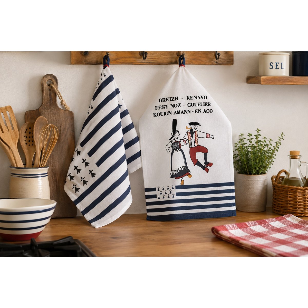 Lot de 2 torchon Bigouden fest noz multicol, EDEN
