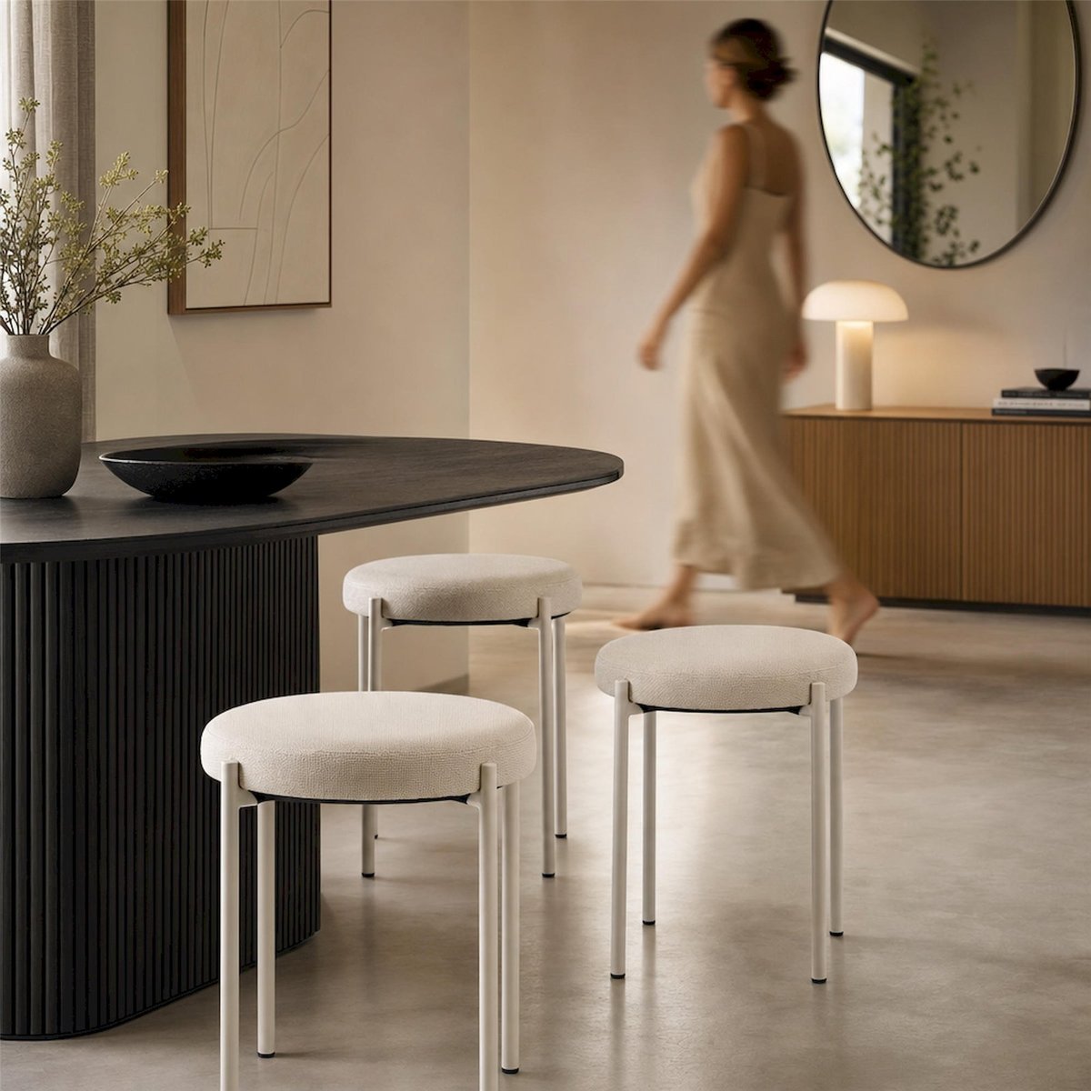 Tabouret assise rembourrée PELICAN crème, RECOLLECTION