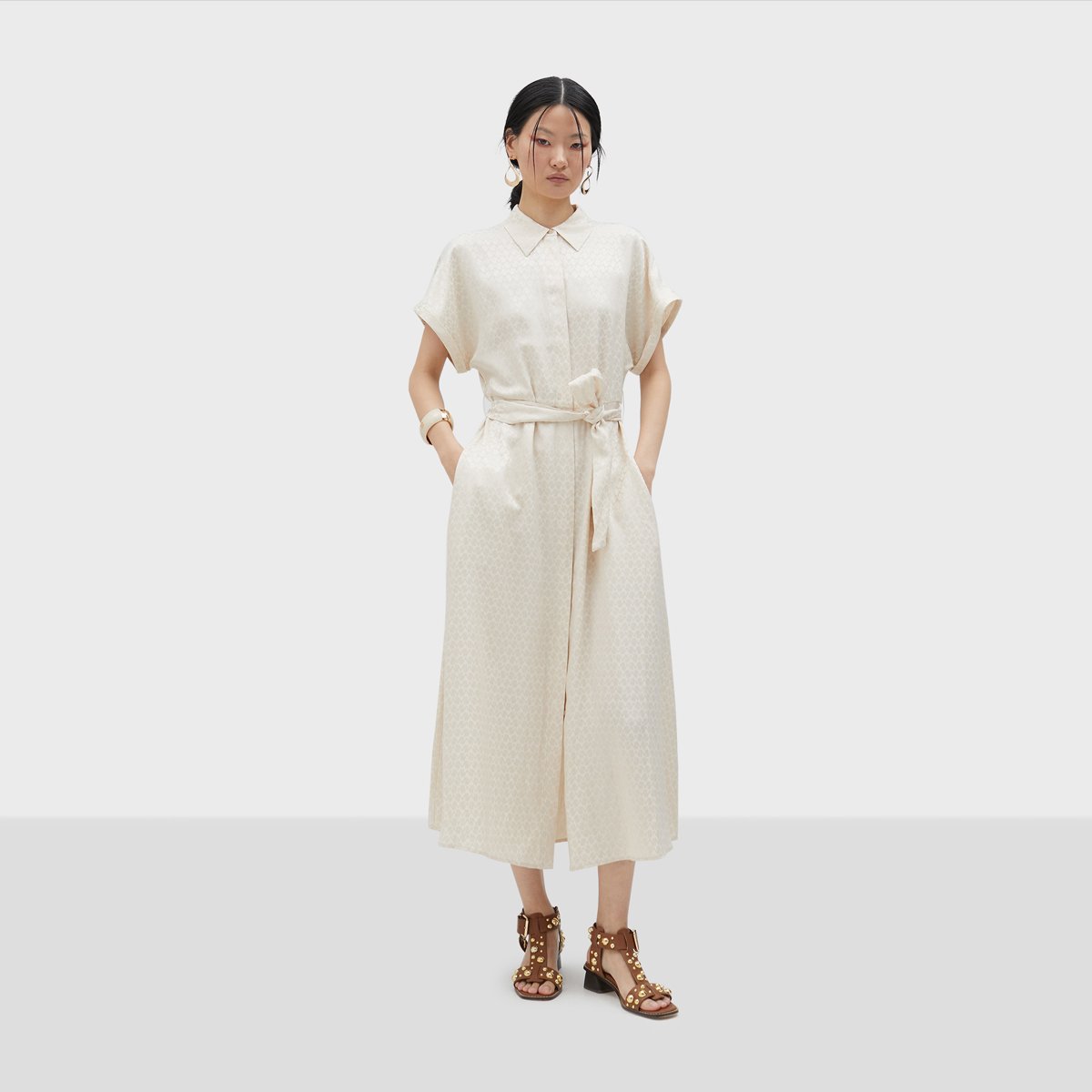 Robe chemise longue avec ceinture incluse ecru, LOLA CASADEMUNT