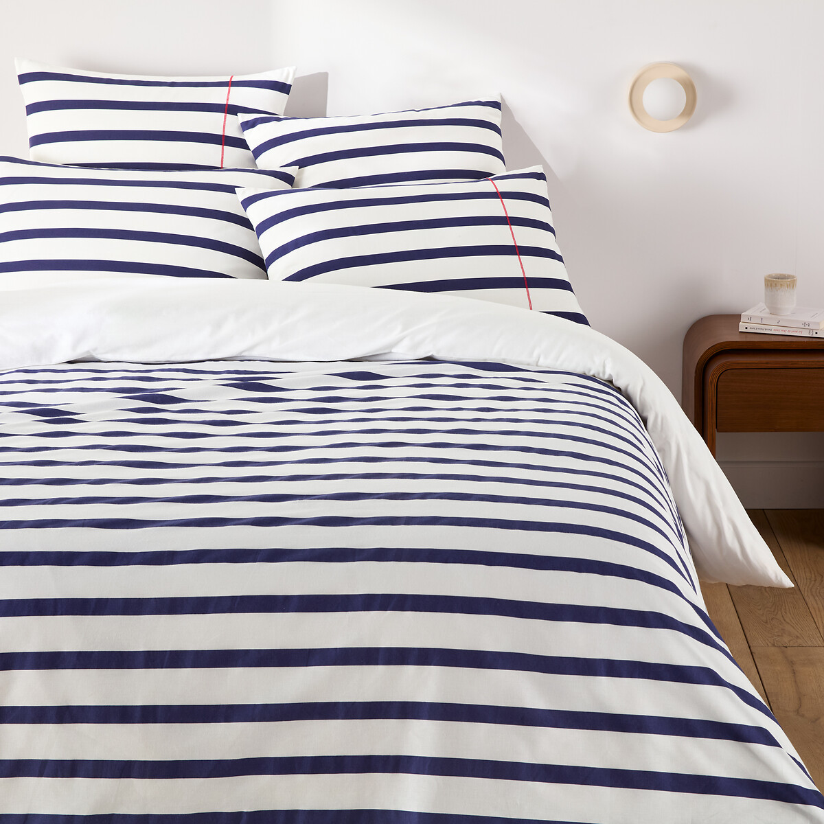 Housse de couette pur coton, Malo blanc/marine, LA REDOUTE INTERIEURS