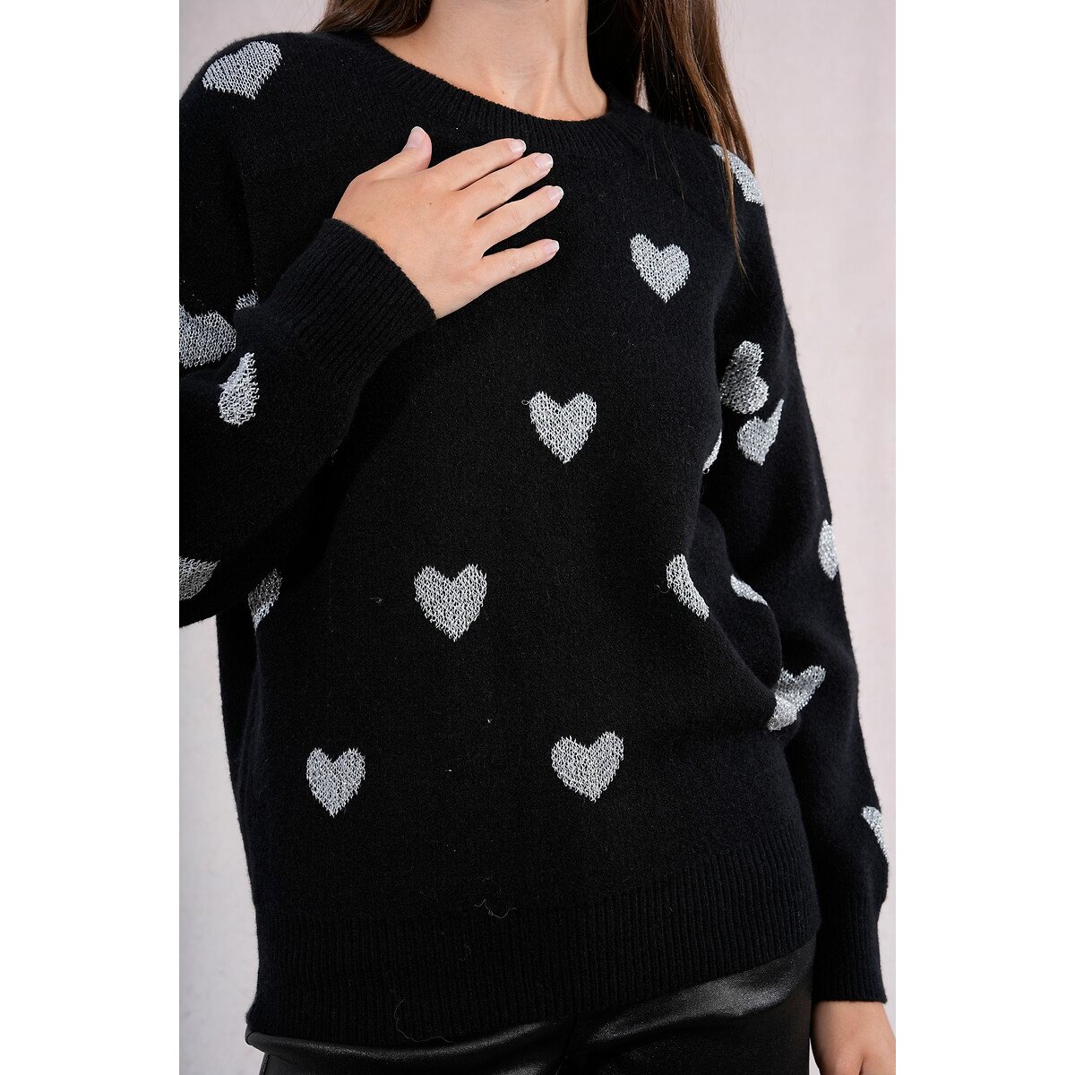 Knitted Jumper with Heart Print black, MOLLY BRACKEN