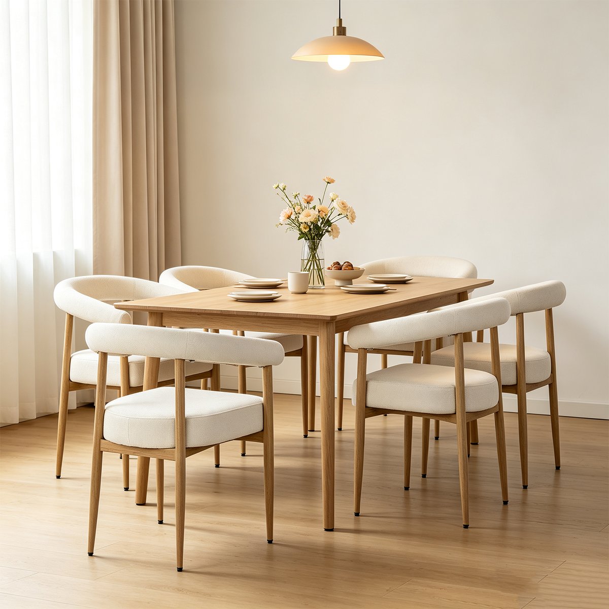 Lot de 6 fauteuils de salle à manger modernes en tissu chenille, HUGG blanc, MEUBLES COSY