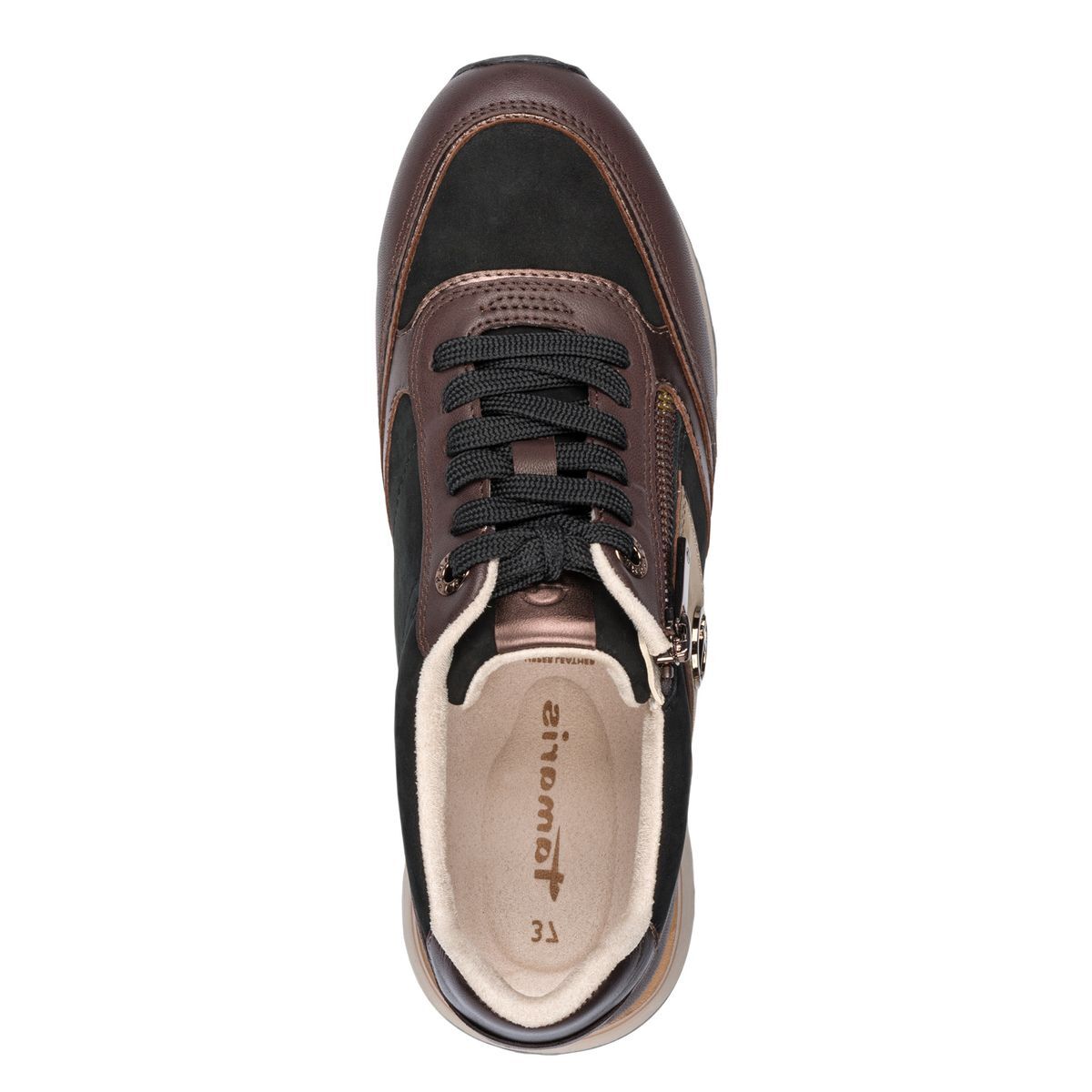 Basket en cuir marron mocca combiné, TAMARIS