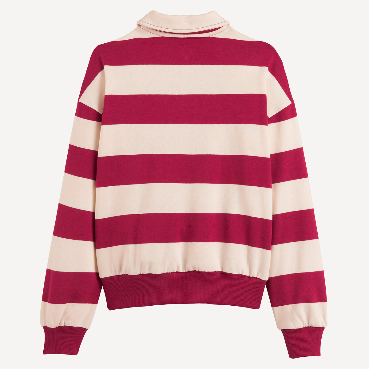 Sweat rayé avec col polo rayé bordeaux, LA REDOUTE COLLECTIONS