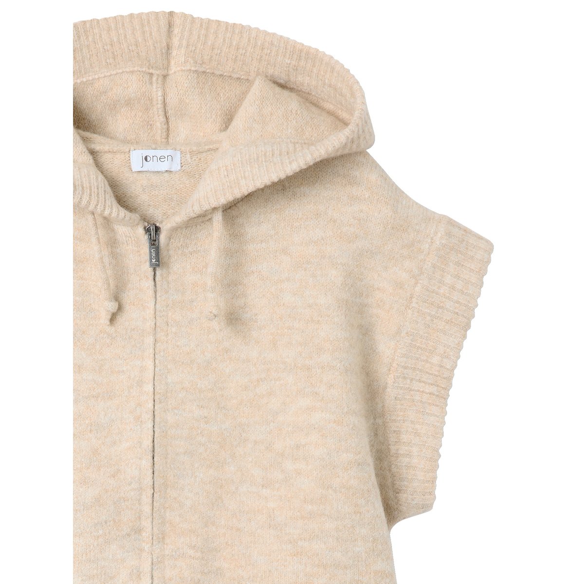Gilet sans manches à capuche zippé beige, JONEN