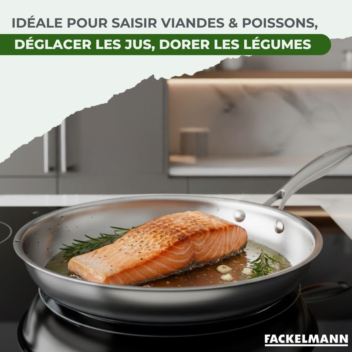 Poêle 28 cm en inox 18/10 Triply VITA3 inox, FACKELMANN
