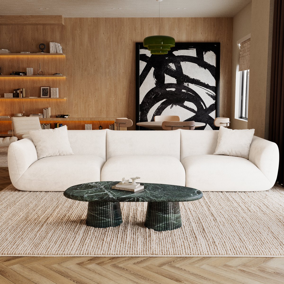 Canapé modulable 5 places en velours chenillé NOOMA crème, SIA HOME