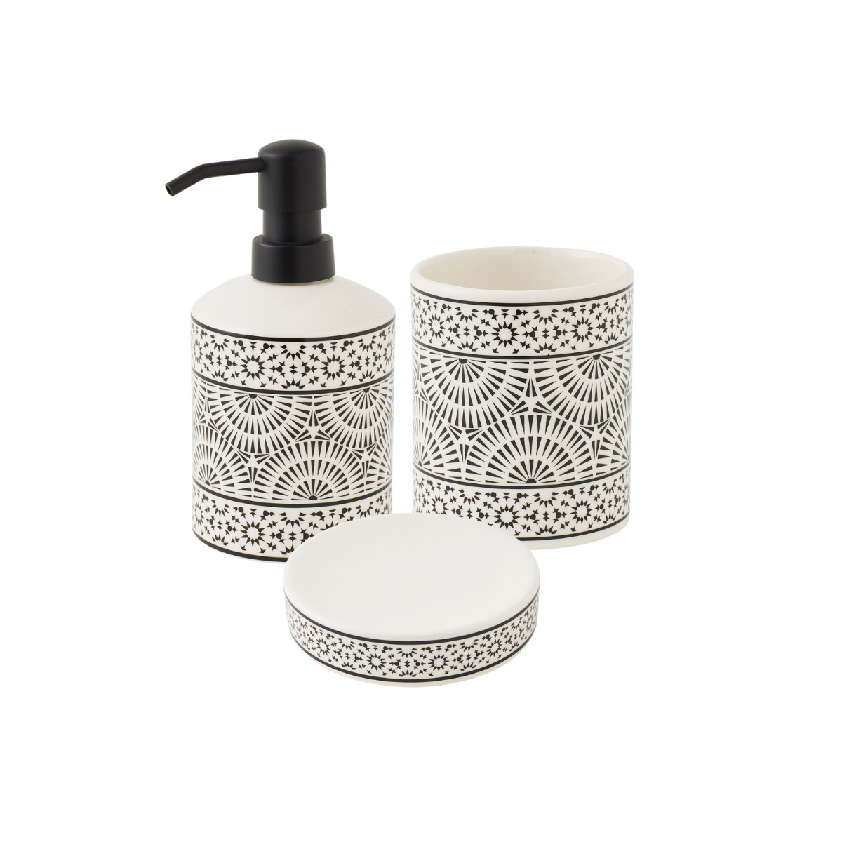 Set salle de bain à motifs 3 pièces porcelaine TRIBU blanc, GUY LEVASSEUR