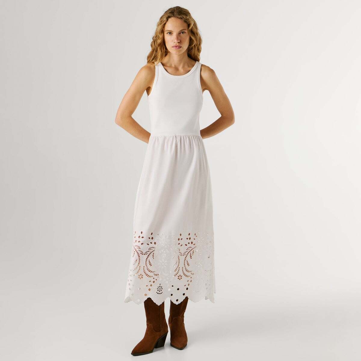 Robe longue, sans manches, avec détail broderies blanc, PEPE JEANS