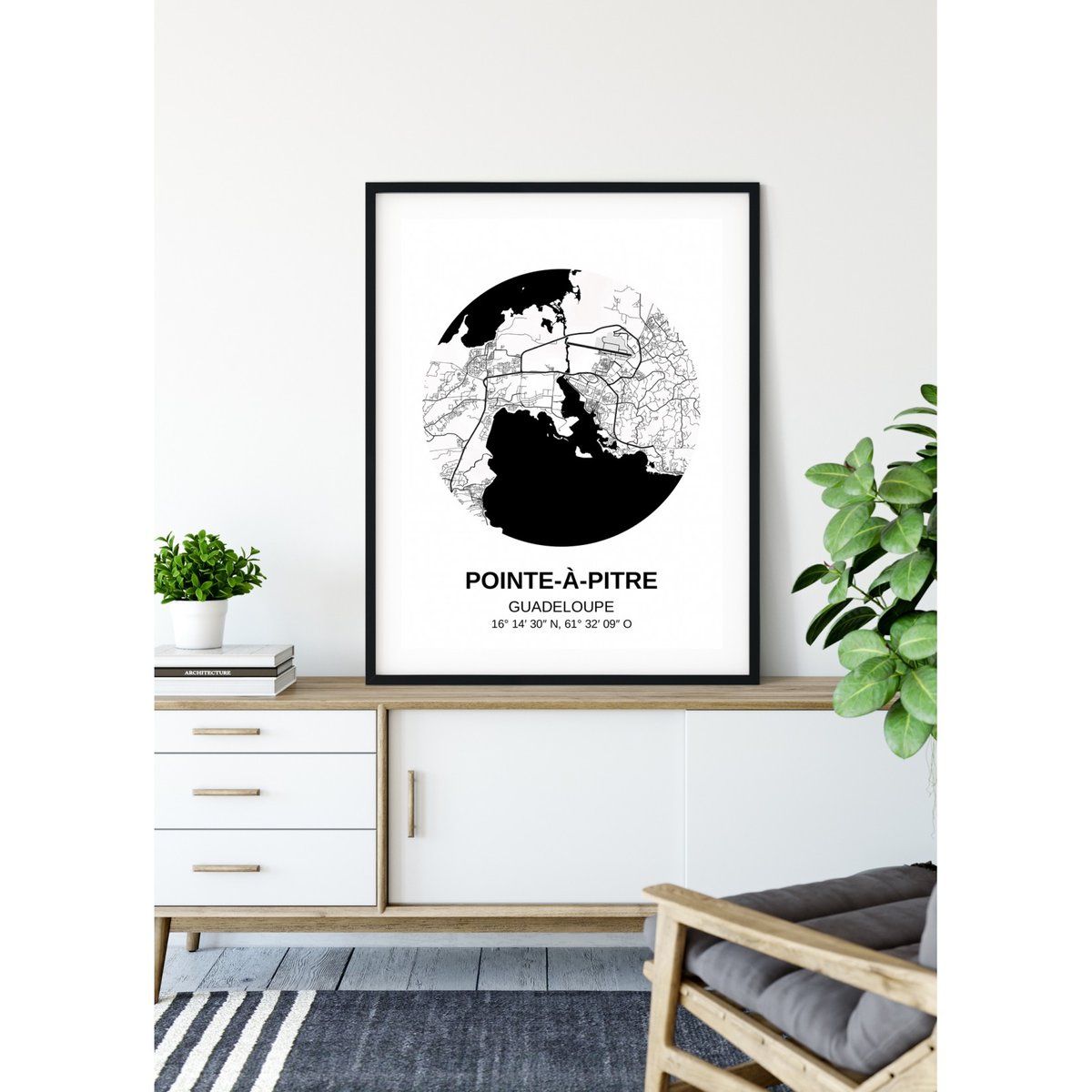 Affiche Carte Pointe-à-Pitre blanc, L'AFFICHERIE