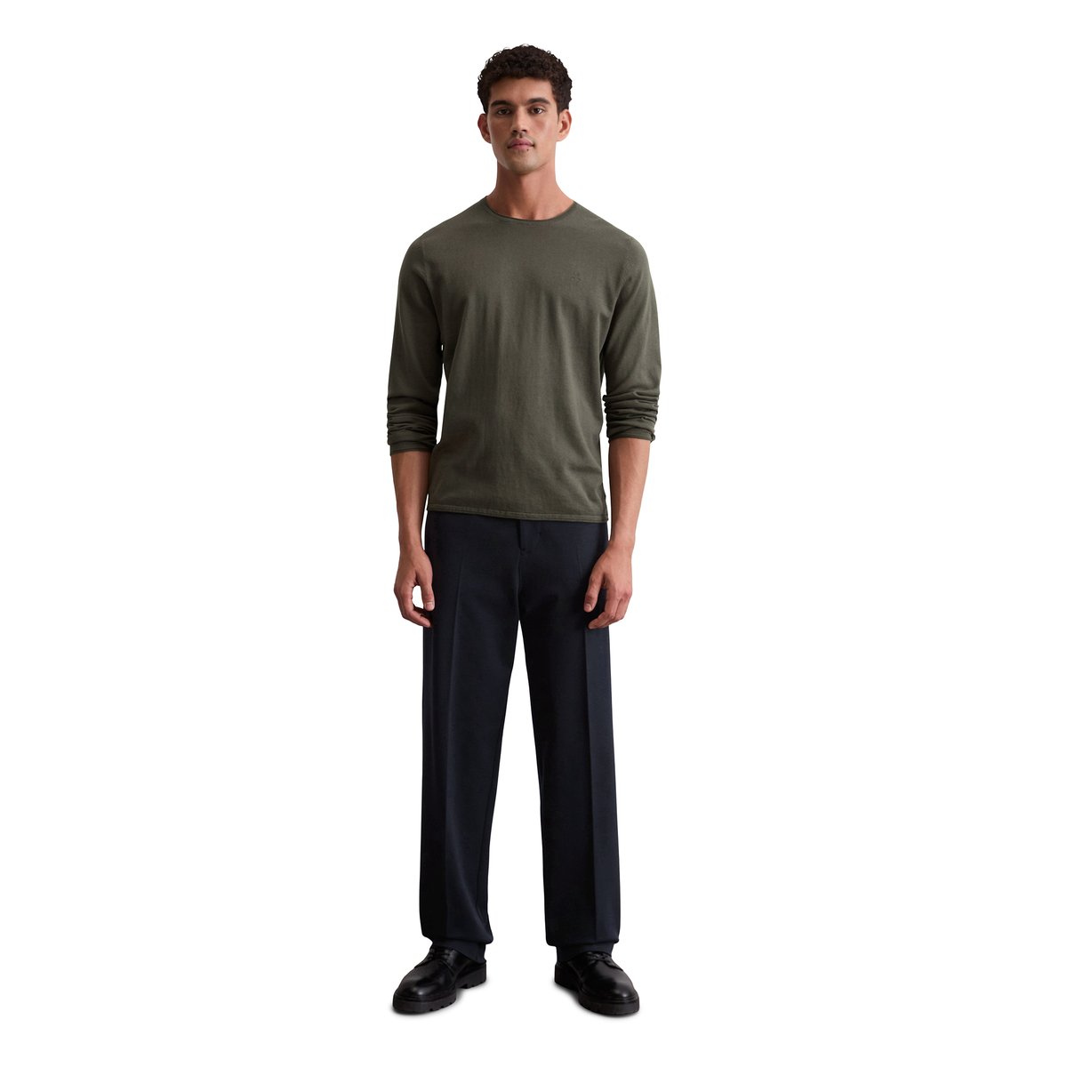 Pull-over regular en mélange de coton et de cachemire bio vert foncé, MARC O'POLO