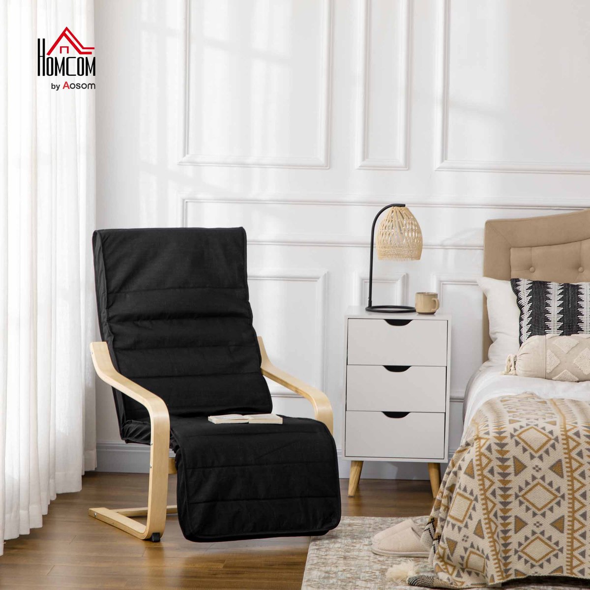 Accent Chair Bois Noir noir et bois naturel, HOMCOM