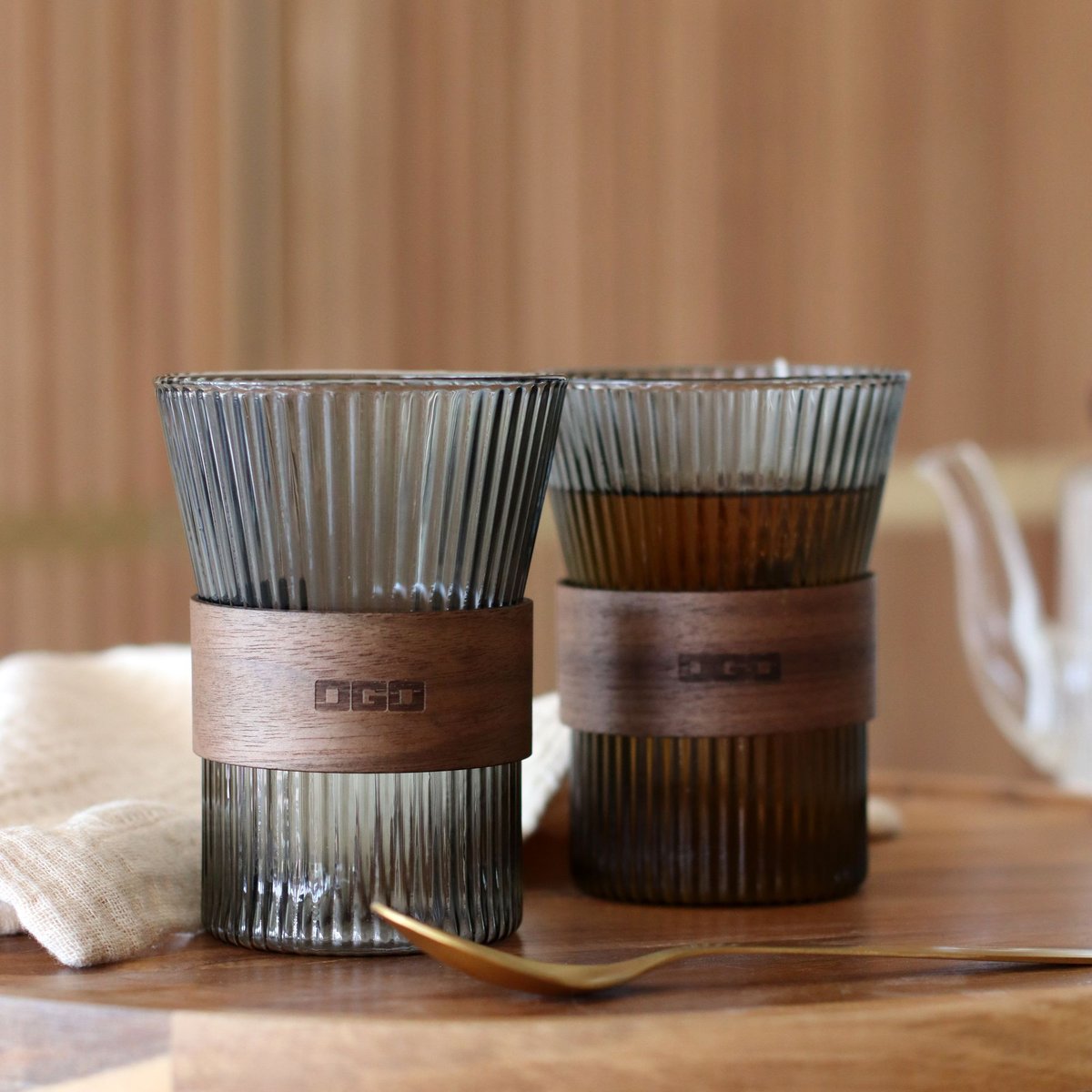 Lot de 2 tasses en verre 325ml, KARL marron, OGO LIVING