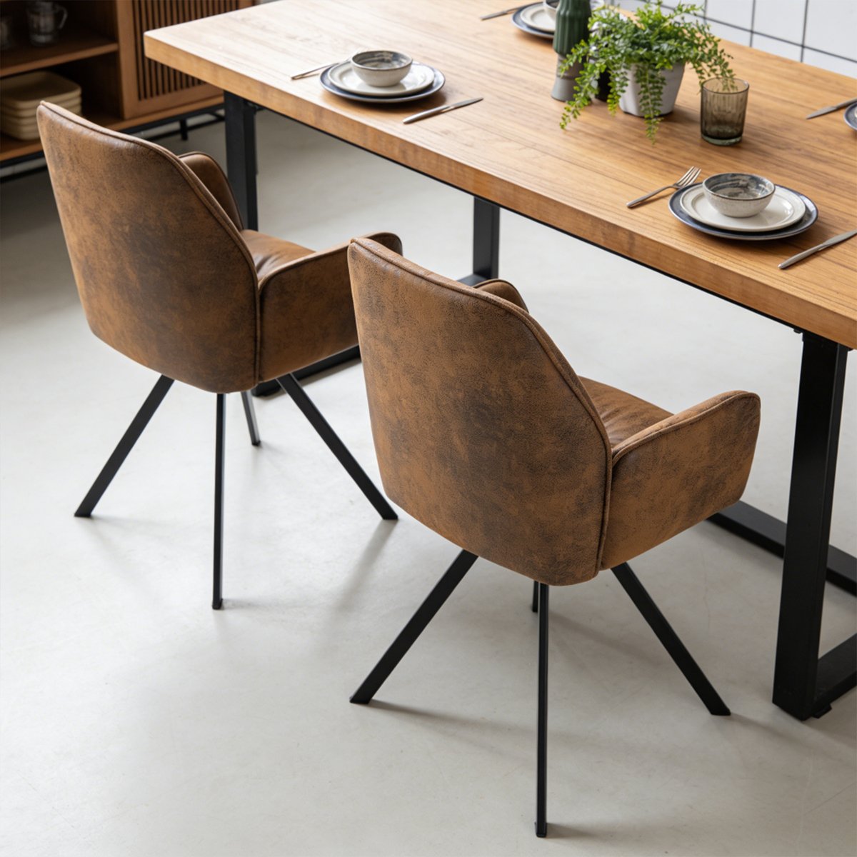 Lot de 2 chaises de salle à manger rotatif fauteuil industriel, CALF marron, MEUBLES COSY