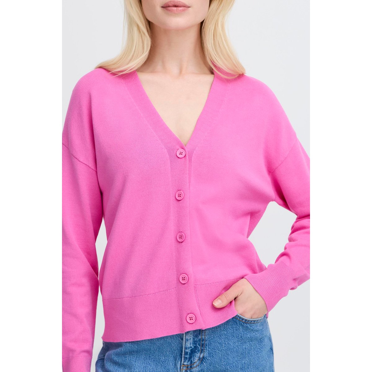 Long sleeved knit cardigan rose phlox pink, B.YOUNG