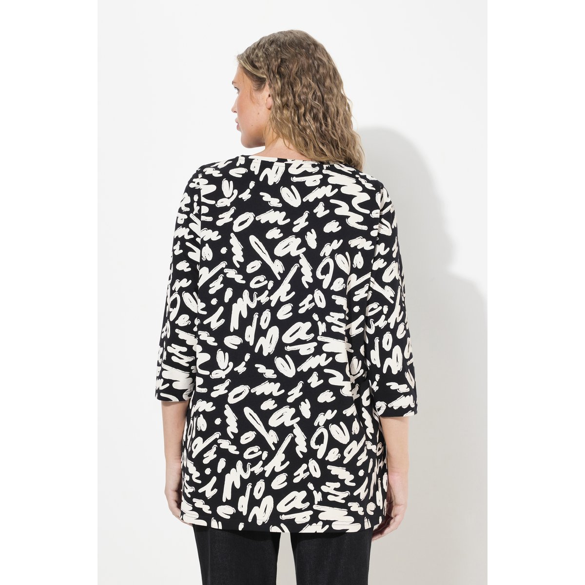 T-shirt avec plis fantaisie noir, ULLA POPKEN