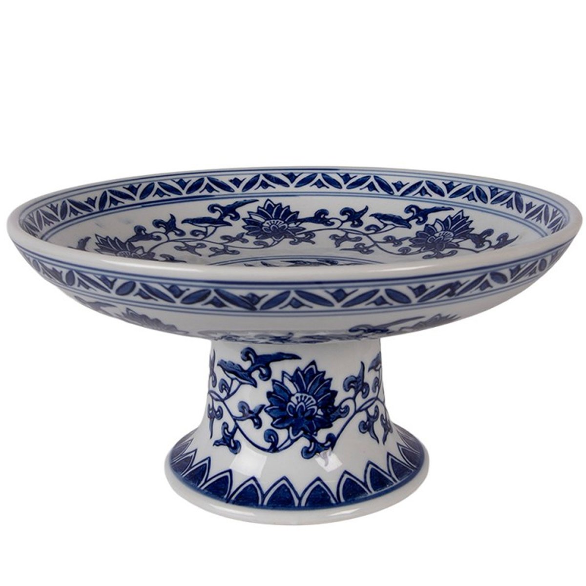 Présentoir à gâteau bleu et blanc sur pied en porcelaine 26x26x13cm bleu & blanc, WADIGA