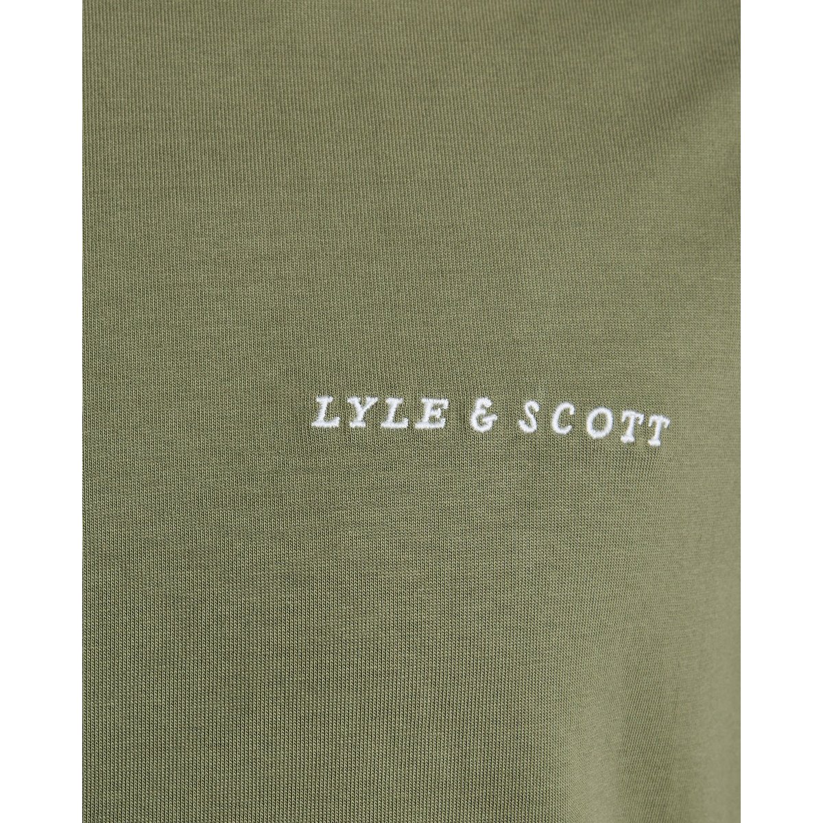 T-shirt logo script en coton col rond vert olive, LYLE & SCOTT