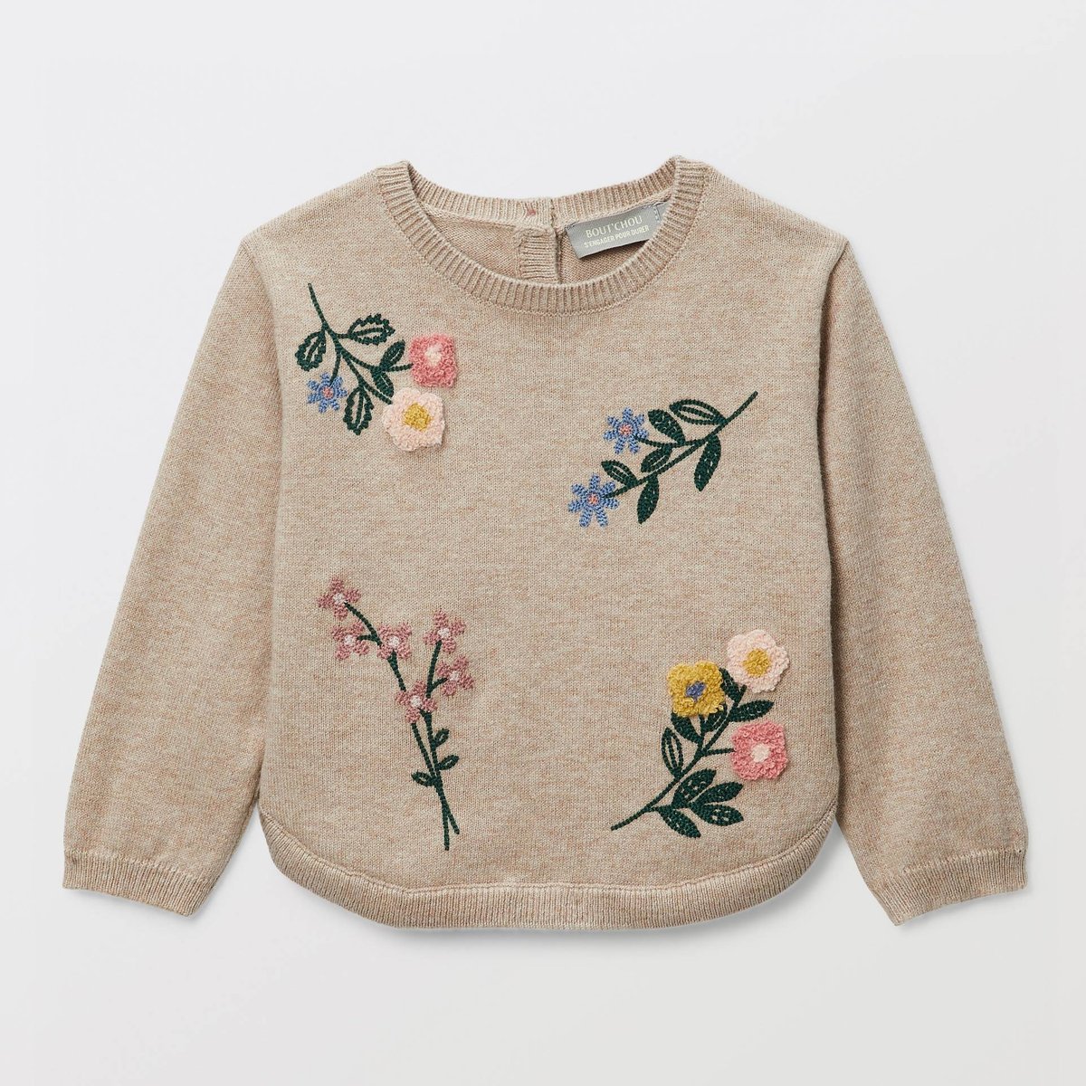 Pull fantaisie contenant de la laine beige melange, BOUT'CHOU