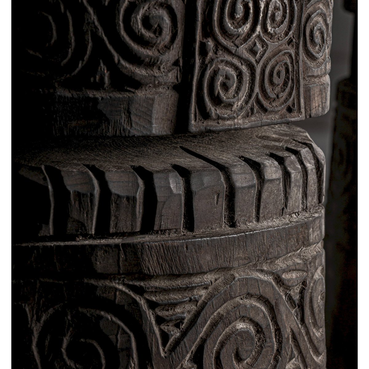 Sculpture de sol en bois sculpté, Lot de 2 marron et noir, RECOLLECTION