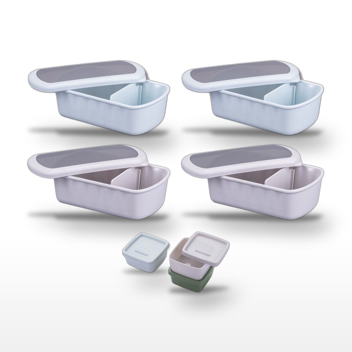 Lot de 4 lunch box 1L avec 3 boîtes à sauce STORAGE bleu|beige|vert, FACKELMANN