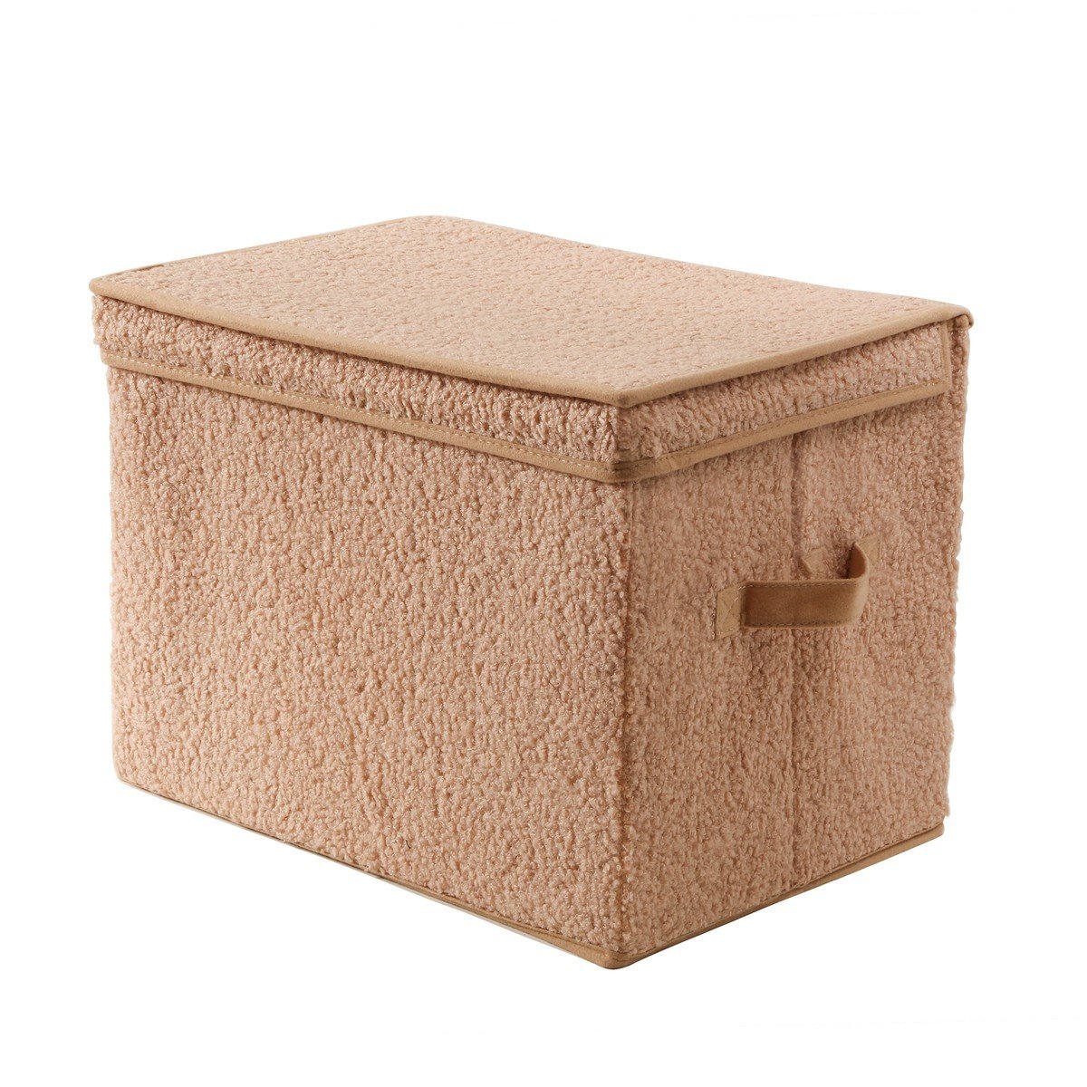 Boîte rangement haute avec couvercle tissu bouclette beige - H30 cm beige, CALICOSY