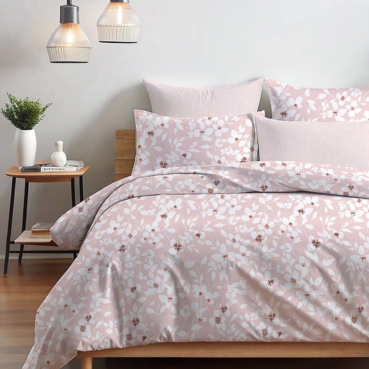 Paure de couette et tai(e) coton imprimé, flower rose rose, C DESIGN HOME TEXTILE