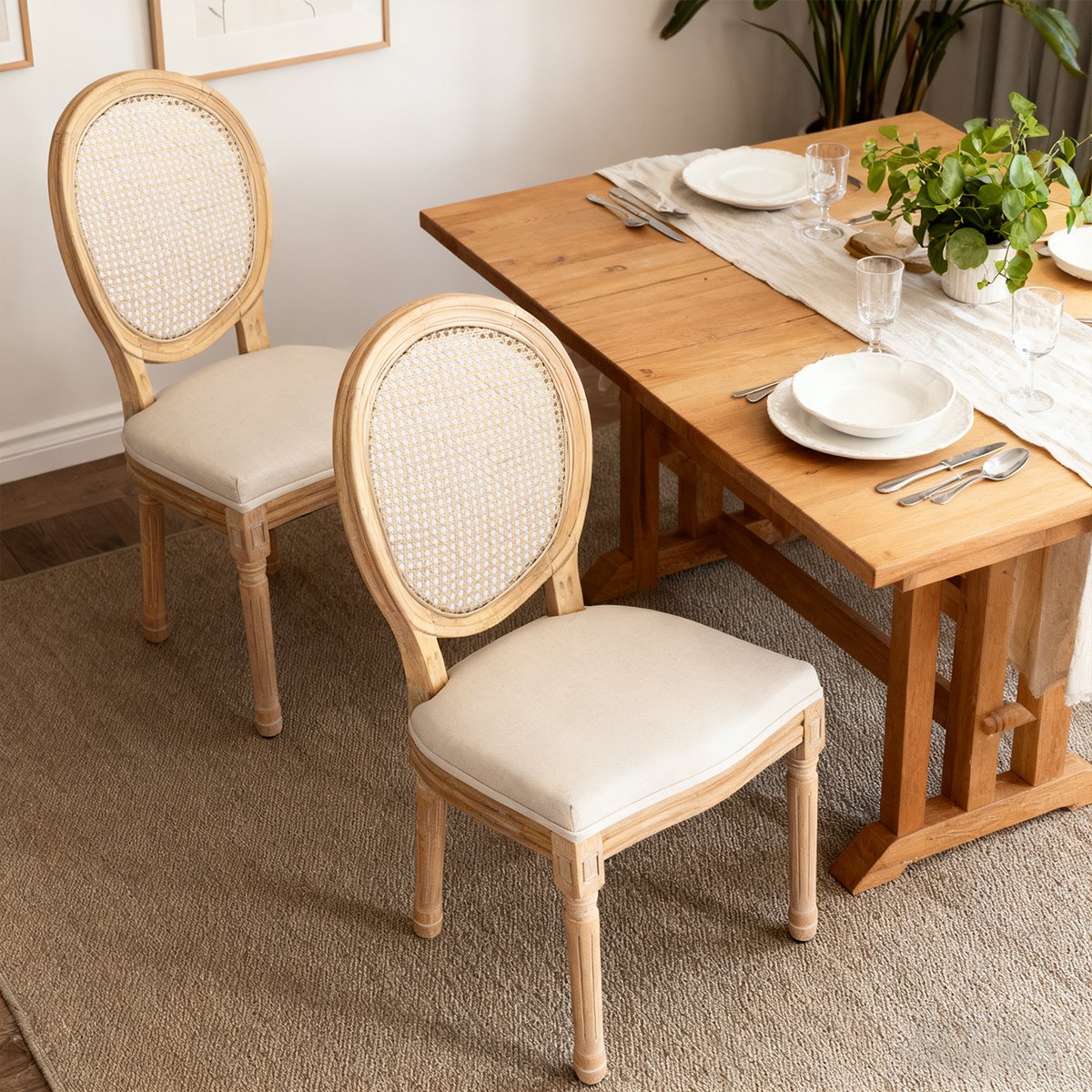 Lot de 2 chaises de salle à manger style classique en rotin, KOARAT beige, MEUBLES COSY